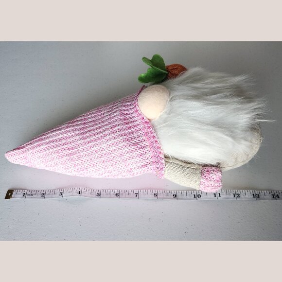 EASTER GNOME SET in Pink Wearing Bunny Ears, Holding Large Carrot Plush Spring - Picture 7 of 8